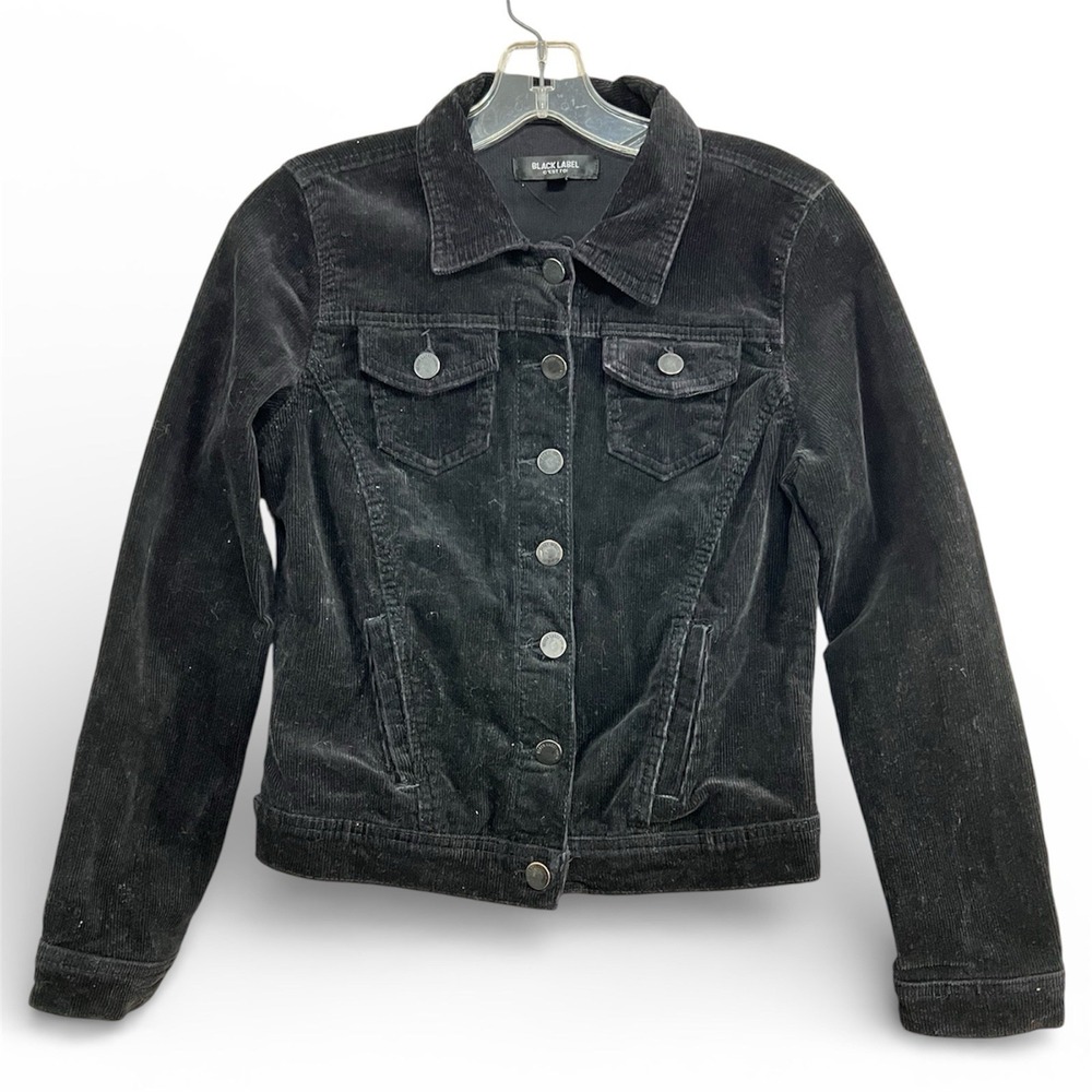 Women Black Corduroy Trucker Jacket Sz M Y2K 90s Grunge Goth Western Streetwear